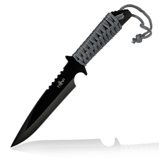 Third Outdoormesser H0401 schwarz/grau inkl. Feuerstahl & Nylonscheide