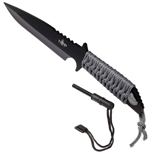 Third Outdoormesser H0401 schwarz/grau inkl. Feuerstahl & Nylonscheide Bild 5