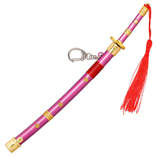 Schlsselanhnger Mini Katana One Piece Zorro Roronoa lila/gold inkl. Scheide und Schwertstnder Bild 2
