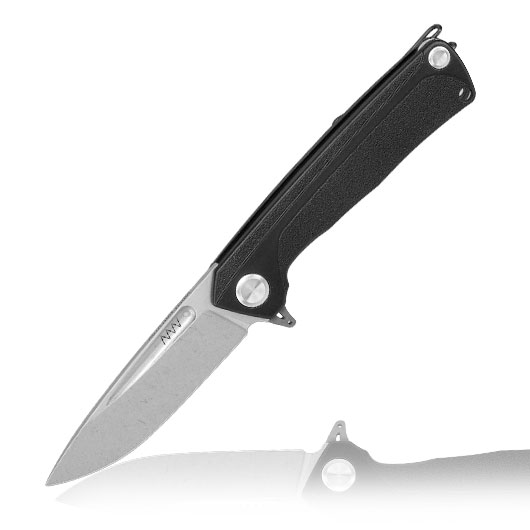 ANV Knives 2in1 Taschenmesser / Einhandmesser Z200 Plus Stonewash Sleipner Stahl GRN schwarz inkl. Grtelclip