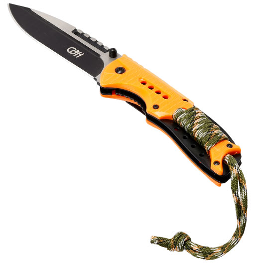 CJH Einhandmesser orangefarbene Kunststoffschalen mit Paracord und Clip Bild 2