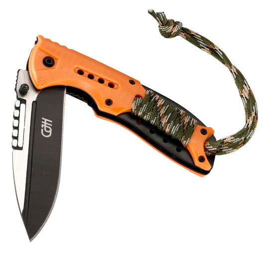 CJH Einhandmesser orangefarbene Kunststoffschalen mit Paracord und Clip Bild 3