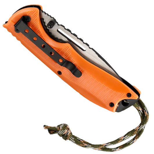 CJH Einhandmesser orangefarbene Kunststoffschalen mit Paracord und Clip Bild 5