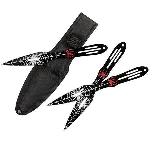 CJH 3 tlg. Wurfmesser-Set Stahl AISI 420 beschichtet, Spinnenmotiv