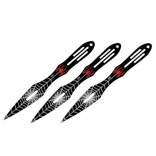 CJH 3 tlg. Wurfmesser-Set Stahl AISI 420 beschichtet, Spinnenmotiv Bild 1