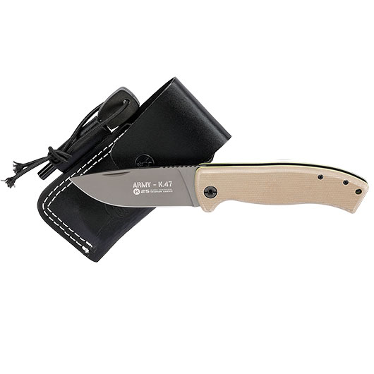 K25 Army K47 Klappmesser mit Feuerstarter und Lederscheide Bild 1