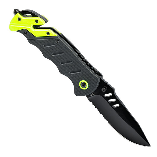 CJH Rettungsmesser schwarz Gurtschneider Glasbrecher Griff schwarz neonfarbig Bild 2