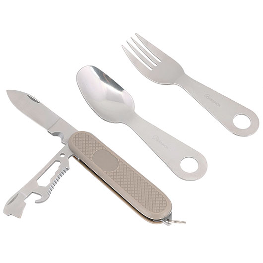 Albainox Camping Besteck mit Gabel L�ffel Multifunktionsmesser coyote Bild 1
