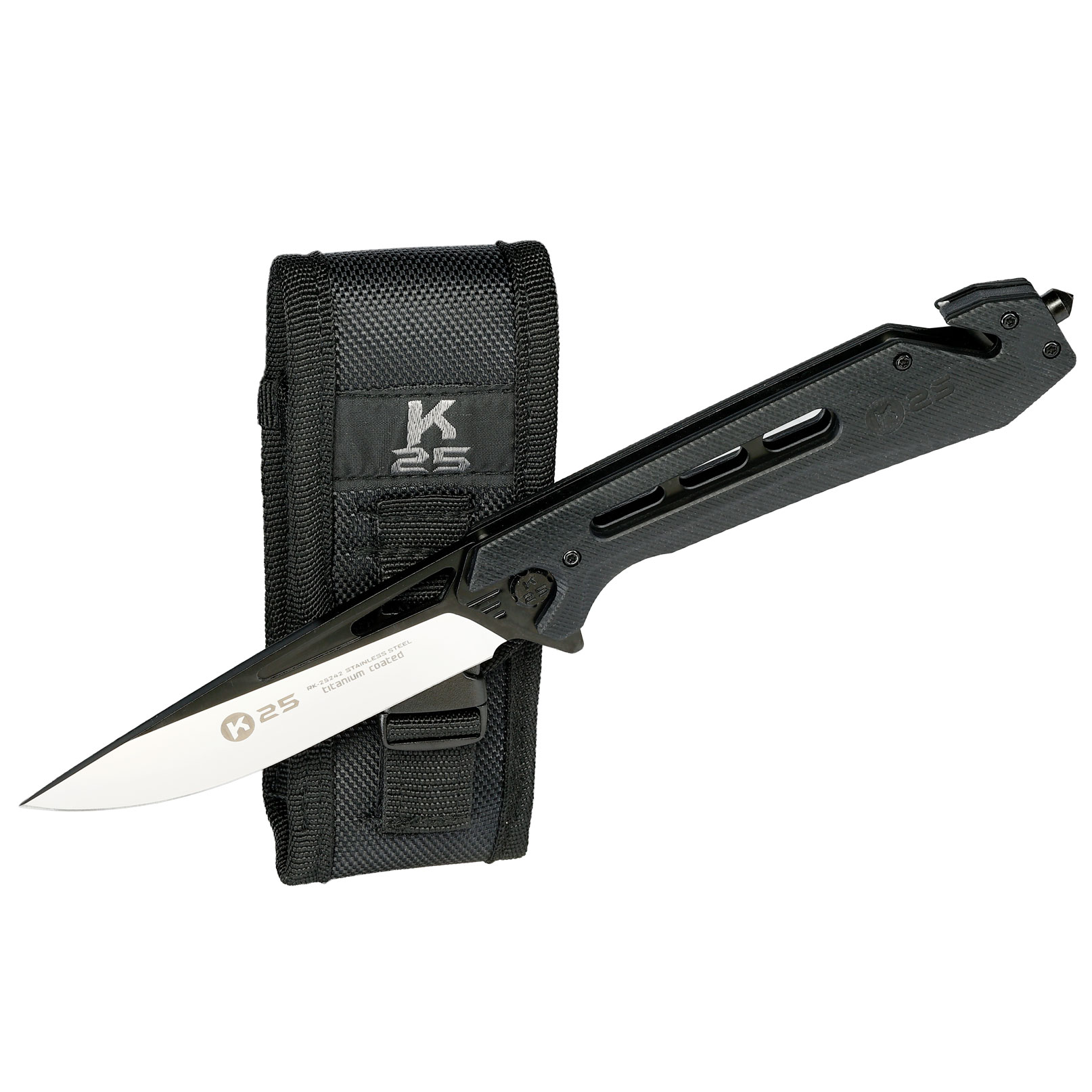 K25 Black Tactical XL robustes Rettungsmesser mit Titanbeschichtung
