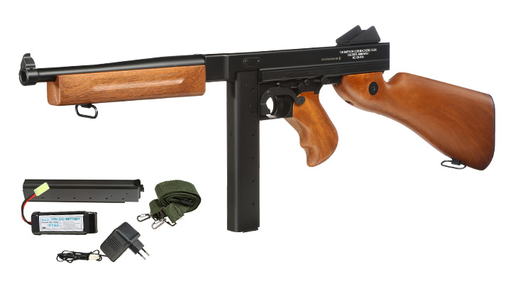 Cybergun Thompson M1A1 Military Metallgehäuse Komplettset S-AEG 6mm BB schwarz - Holzoptik