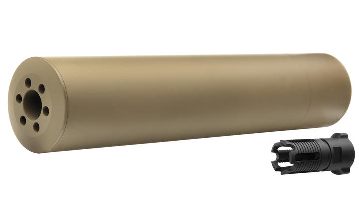 Madbull / Gemtech G5 Aluminium Silencer inkl. Flash-Hider Desert Tan 14mm -