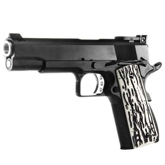 Wei-ETech M1911 Compensator mit Zebra-Grips Vollmetall GBB 6mm BB schwarz