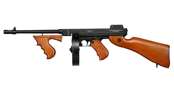 Cybergun Thompson Model 1928 Chicago Typewriter Vollmetall S-AEG 6mm BB schwarz - Holzoptik Bild 1