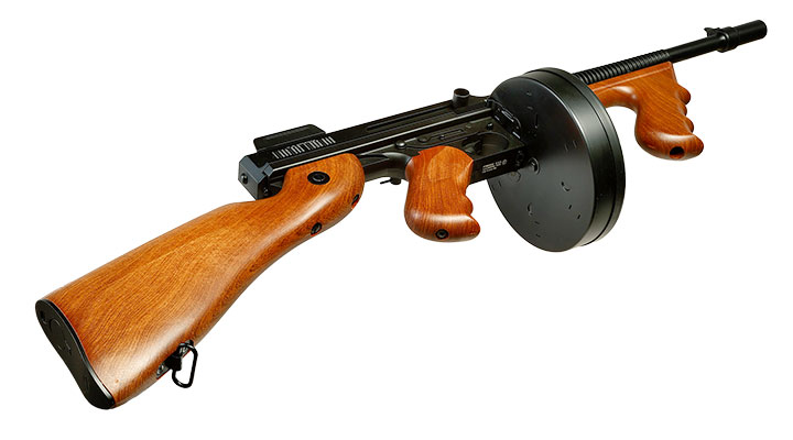 Cybergun Thompson Model 1928 Chicago Typewriter Vollmetall S-AEG 6mm BB schwarz - Holzoptik Bild 4
