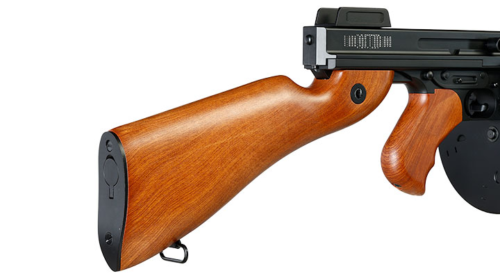 Cybergun Thompson Model 1928 Chicago Typewriter Vollmetall S-AEG 6mm BB schwarz - Holzoptik Bild 8