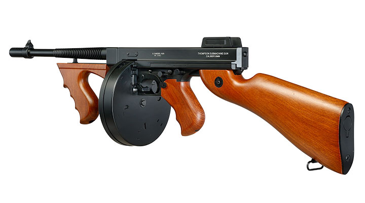 Cybergun Thompson Model 1928 Chicago Typewriter Vollmetall S-AEG 6mm BB schwarz - Holzoptik Bild 9