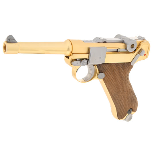 Wei-ETech P08 Airsoft Vollmetall GBB 6mm BB Gold-Plated-Finish Version - 4 Zoll Version