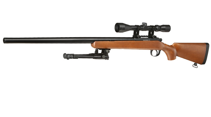 Well M700 Snipergewehr inkl. Zweibein / Zielfernrohr Springer 6mm BB Holzoptik