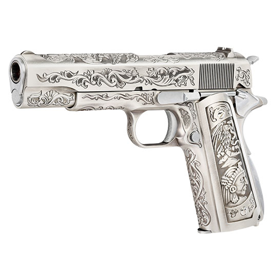 Wei-ETech M1911 Etched Version Mehico Druglord Vollmetall GBB 6mm BB Satin-Chrome - V3