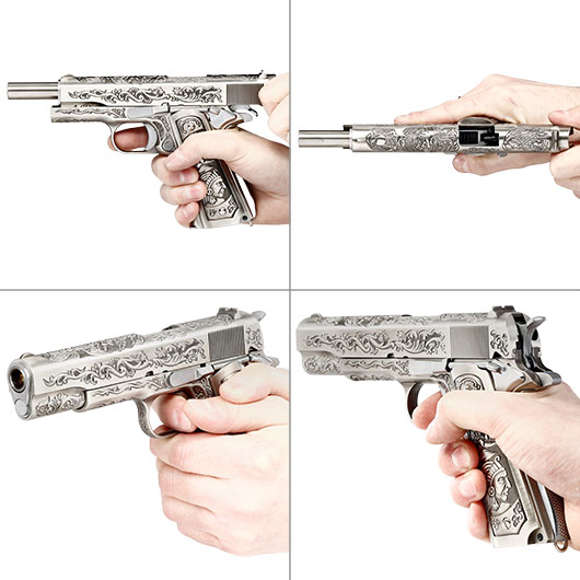 Wei-ETech M1911 Etched Version Mehico Druglord Vollmetall GBB 6mm BB Satin-Chrome - V3 Bild 8