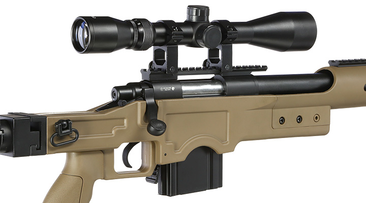 Well MB4410D MSR Snipergewehr inkl. Zweibein / Zielfernrohr Springer 6mm BB tan Bild 9