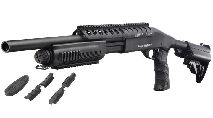 Versandrückläufer G&P M870 RAS Tactical Medium Shotgun Vollmetall Springer 6mm BB schwarz