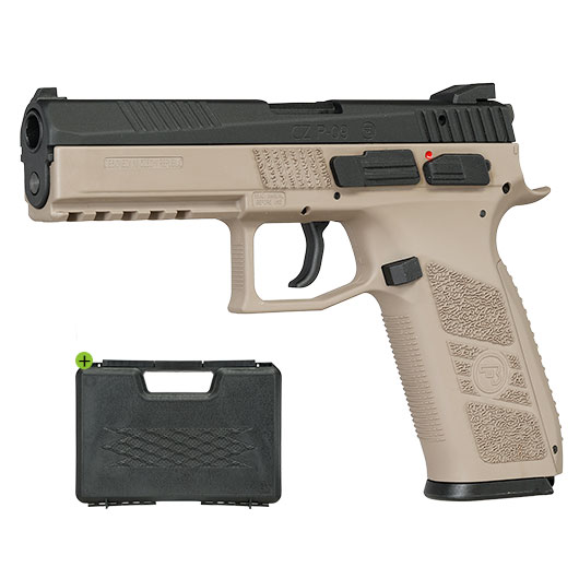 KJ Works CZ P-09 Duty mit Metallschlitten GBB 6mm BB Flat Dark Earth inkl. Koffer