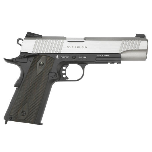 Cybergun Colt 1911 Rail Gun Vollmetall CO2 BlowBack 6mm BB Stainless Dual Tone Version Bild 2