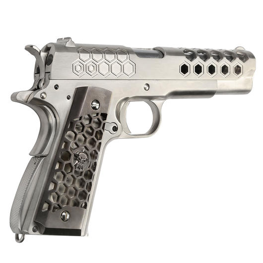 Wei-ETech M1911 Hex Cut Version Punisher Vollmetall GBB 6mm BB Satin-Chrome Bild 3