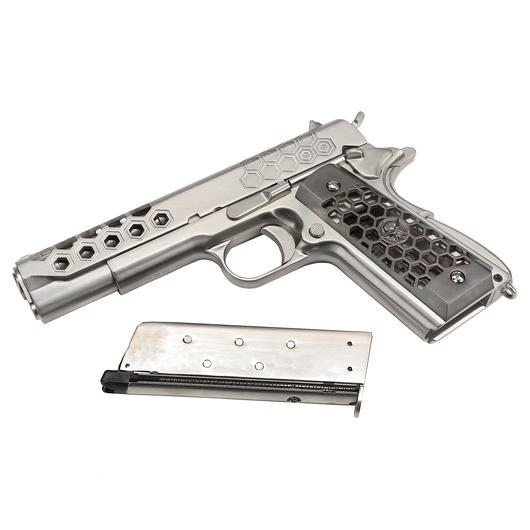 Wei-ETech M1911 Hex Cut Version Punisher Vollmetall GBB 6mm BB Satin-Chrome Bild 4