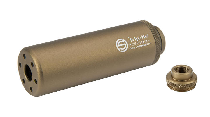 G&G SS-100 Alumininium Mock Suppressor 14mm- / 14mm+ Desert Tan