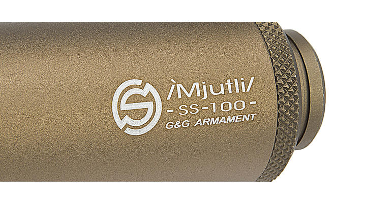 G&G SS-100 Alumininium Mock Suppressor 14mm- / 14mm+ Desert Tan Bild 4