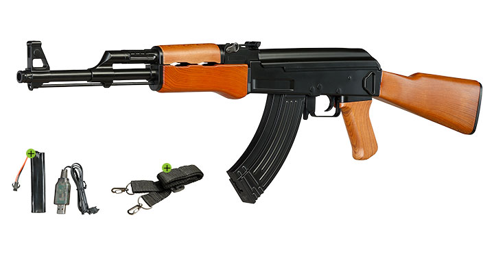 Mod. 47 Softair Komplettset AEG 6mm BB schwarz / braun