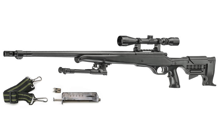 Ersatzteileset Well MB11D M728 Snipergewehr inkl. Zweibein / Zielfernrohr Springer 6mm BB schwarz