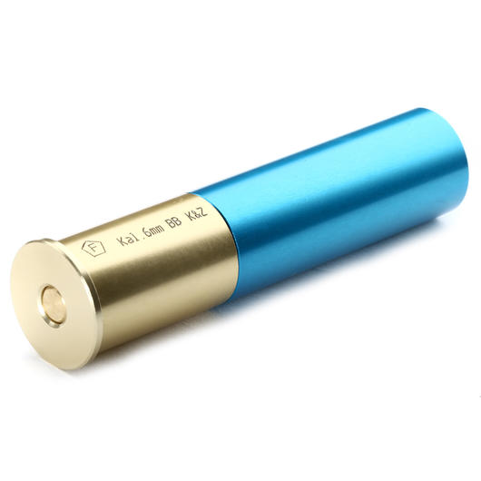 Haw San 21mm Vollmetall Airsoftpatrone f. 7 6mm BBs blau / gold Bild 1