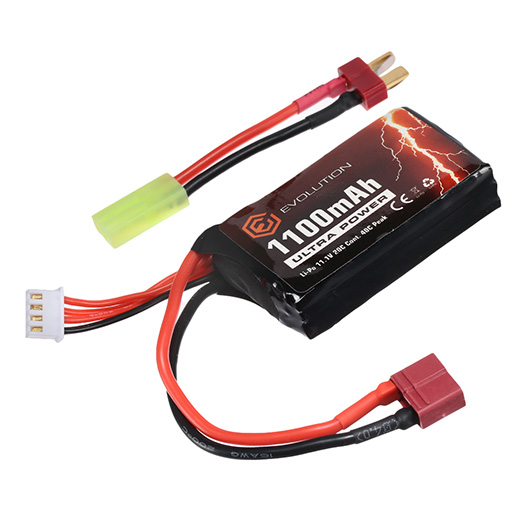 Evolution Ultra-Power LiPo Akku 11,1V 1100mAh 20C / 40C AN/PEQ15 Type m. T-Stecker + Mini-Tam Adapter