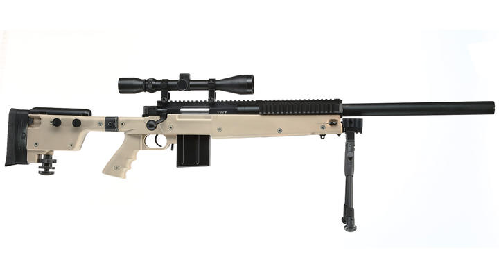 Well MB4406D Mini-HE Snipergewehr inkl. Zweibein / Zielfernrohr Springer 6mm BB tan Bild 2