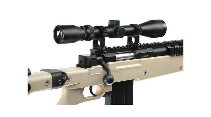 Well MB4406D Mini-HE Snipergewehr inkl. Zweibein / Zielfernrohr Springer 6mm BB tan Bild 4