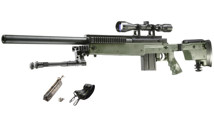 Well MB4406D Mini-HE Snipergewehr inkl. Zweibein / Zielfernrohr Springer 6mm BB oliv