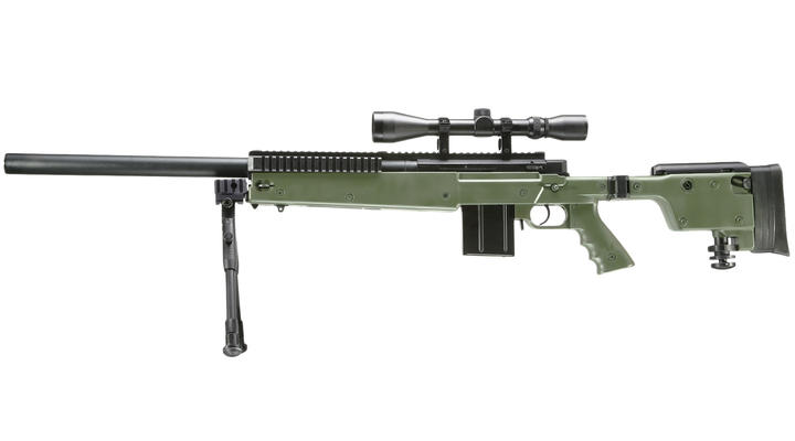 Well MB4406D Mini-HE Snipergewehr inkl. Zweibein / Zielfernrohr Springer 6mm BB oliv Bild 1
