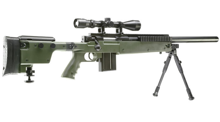 Well MB4406D Mini-HE Snipergewehr inkl. Zweibein / Zielfernrohr Springer 6mm BB oliv Bild 3