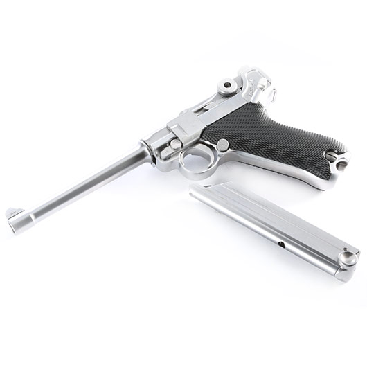 Wei-ETech P08 Airsoft Vollmetall GBB 6mm BB Chrome-Finish Version - 6 Zoll Version Bild 4
