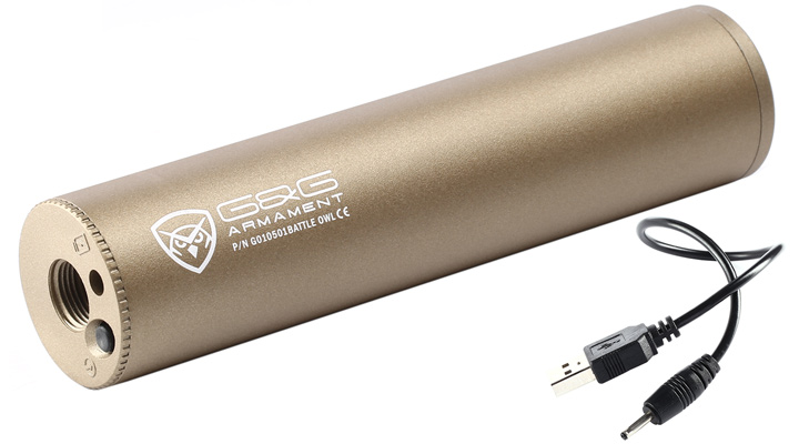 G&G Battle Owl Aluminium Tracer Unit Suppressor mit integriertem Akku 12mm- Desert Tan