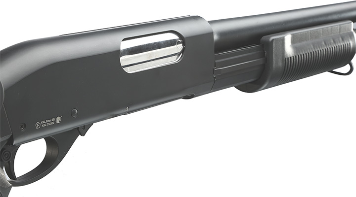 Cyma M870 Shotgun mit Stahl-Klappschaft Long-Type Tri-Barrel Vollmetall Springer 6mm BB schwarz Bild 6