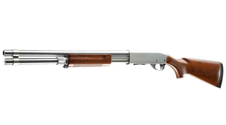Qingliu M870 Long-Type Shotgun Vollmetall Echtholz Springer 6mm BB silber
