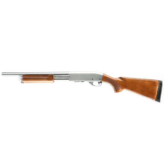 Qingliu M870 Medium-Type Shotgun Vollmetall Echtholz Springer 6mm BB silber Bild 1