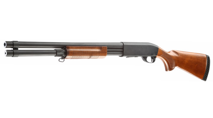 Qingliu M870 Long-Type Shotgun Vollmetall Echtholz Springer 6mm BB schwarz