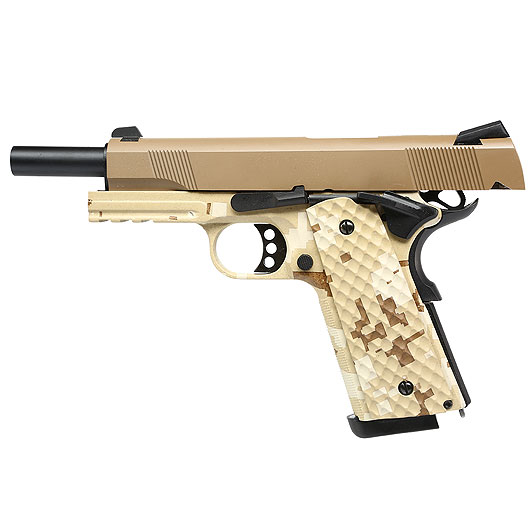 Nuprol Raven M1911 MEU Railed Vollmetall GBB 6mm BB Tan / Digital Desert Bild 2