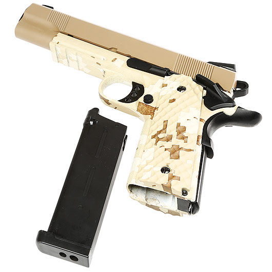 Nuprol Raven M1911 MEU Railed Vollmetall GBB 6mm BB Tan / Digital Desert Bild 6