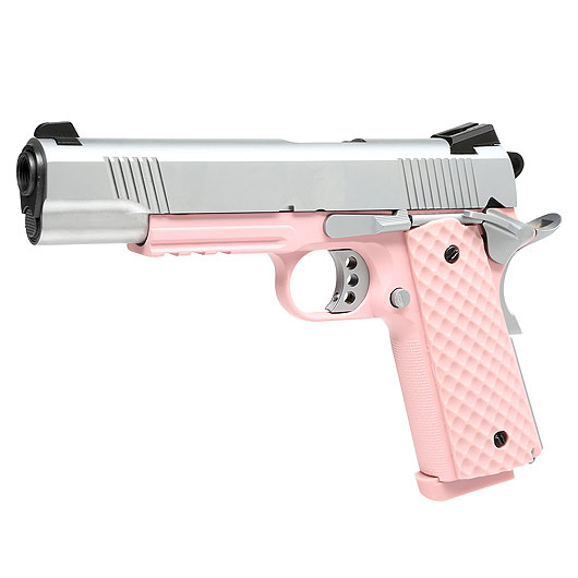 Nuprol Raven M1911 MEU Railed Vollmetall GBB 6mm BB silber / pink